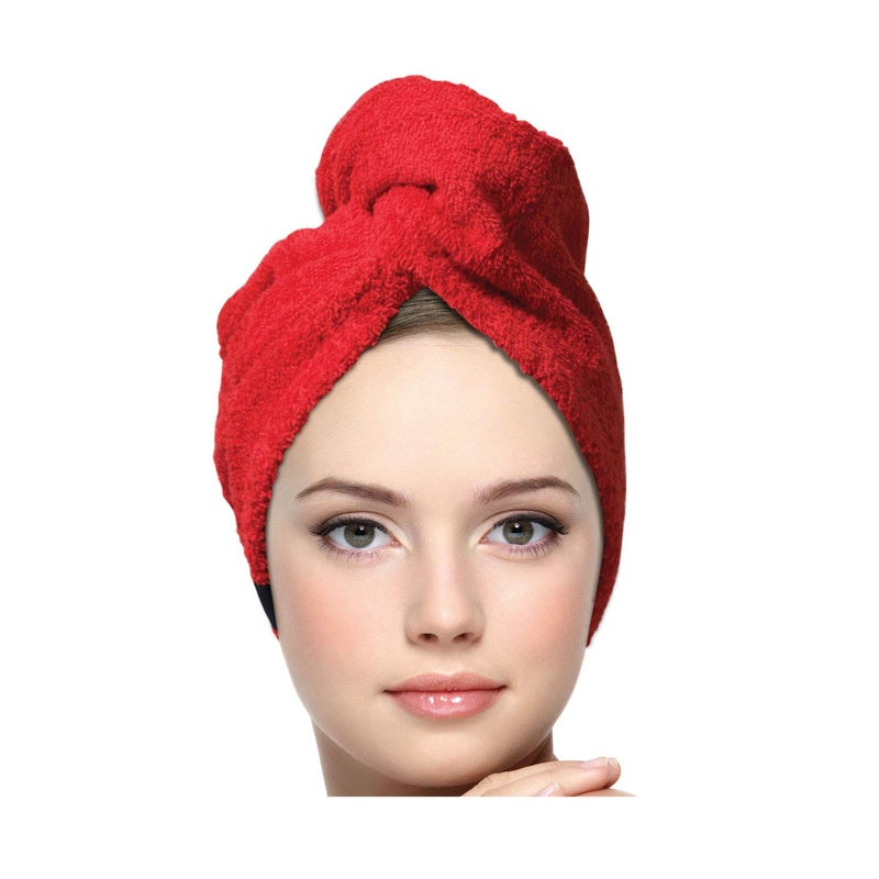 KEEPOZ Hair Towel Wrap Quick Dry 100% Cotton Super Absorbent Turban Head Wrap for Women with Button, Non Microfiber Anti Frizz Hair Products, Hair Cap for Curly, Long & Thick Hair (Red, 1 Pc) - Image 1